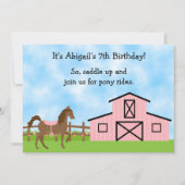 ブラウンホースアンドピンクバーンポニーライド誕生日 招待状 (正面)