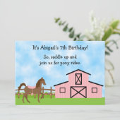 ブラウンホースアンドピンクバーンポニーライド誕生日 招待状 (スタンド正面)