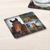ブラウンホースフォトコラージュ、頑丈な紙コースター スクエアペーパーコースター (アングル)