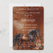 ブラウンホースフローラ女性のカーボーイブーツ誕生日 招待状 (正面)