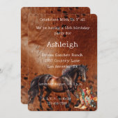 ブラウンホースフローラ女性のカーボーイブーツ誕生日 招待状 (正面/裏面)