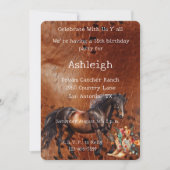 ブラウンホースフローラ女性のカーボーイブーツ誕生日 招待状 (正面)