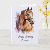 ブラウンホースヘッドポートレートイン水彩誕生日 カード (黄色い花)