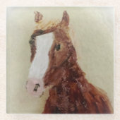 ブラウンホース絵画グラス ガラスコースター (正面)