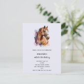 ブラウンホース頭ポートレートの水色誕生日 インビテーションポストカード (スタンド正面)