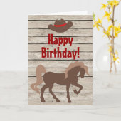 ブラウンホース&カウボーイハットウェスタン誕生日 カード (黄色い花)