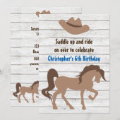 ブラウンホース&カウボーイハットウェスタン誕生日 招待状 (正面/裏面)
