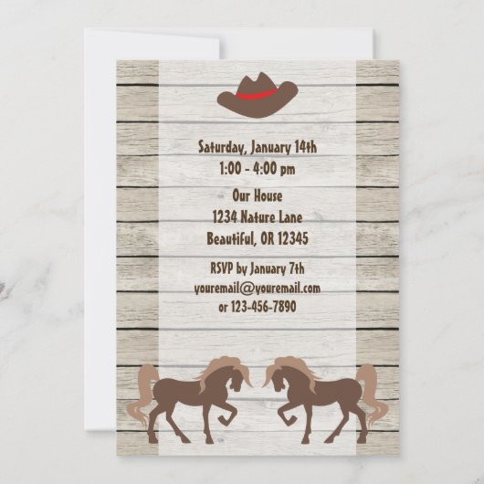 ブラウンホース&カウボーイハットウェスタン誕生日 招待状 (裏面)