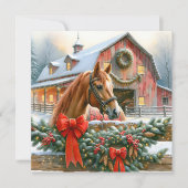 ブラウンホース、弓とバーンズのクリスマス素朴 シーズンカード (正面)