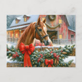 ブラウンホース、弓とバーンズのクリスマス素朴 シーズンポストカード (正面)