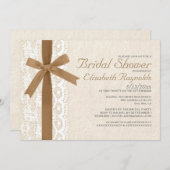 ブラウンボウ&レースブライダルシャワー招待状 招待状 (正面/裏面)