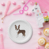 ブラウンボストンテリアかわいい漫画の犬とグレーの足 ペーパープレート (パーティー)