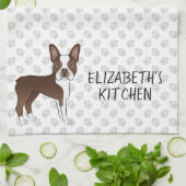 ブラウンボストンテリアマンガードッグ&カスタム文字 キッチンタオル (折り畳み)