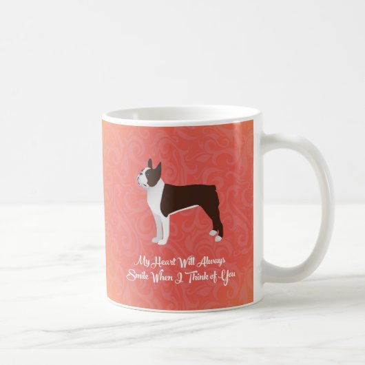 ブラウンボストンテリア私のハートはいつもスマイル コーヒーマグカップ (右)