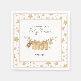 ブラウンボホクロザラインベビシャワーナプキン スタンダードカクテルナプキン