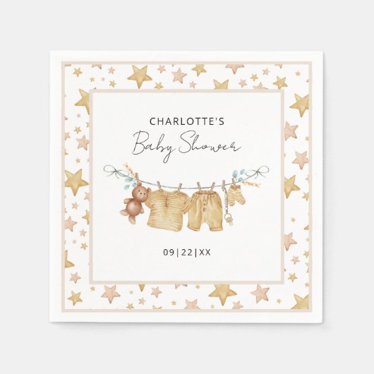 ブラウンボホクロザラインベビシャワーナプキン スタンダードカクテルナプキン (正面)