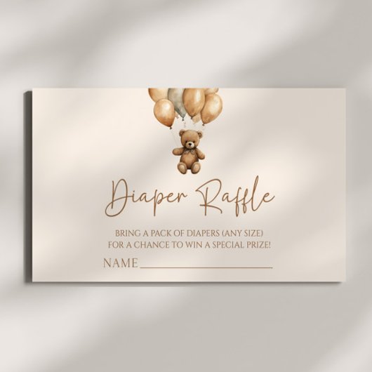 ブラウンボホテディベア赤ちゃんシャワーおむつラッフル エンクロージャーカード
