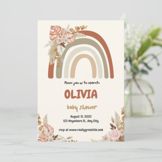 ブラウンボホーレインボーベビーシャワー招待状 セーブザデート (スタンド正面)