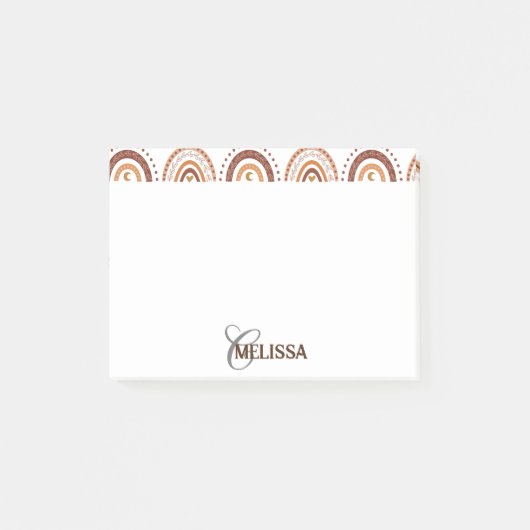 ブラウンボーホレインボーお洒落パターンモノグラム名 ポストイット (正面)