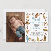 ブラウンマイファーストRodeo Cowboy写真1st誕生日 招待状 (正面)