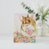 ブラウンマウス私のバレンタインキャンディウォーターカラーアート ポストカード (スタンド正面)