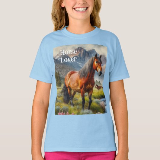 ブラウンマスタングの子供服 馬好き  Tシャツ (正面)