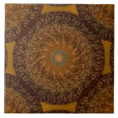 ブラウンマスタードイエロー房宝曼荼羅70s刺激を受けた タイル (正面)