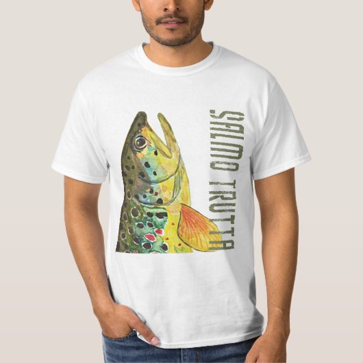 ブラウンマス魚類学、魚釣り、フライ釣り Tシャツ (正面)