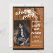 ブラウンマッドフォトモダン誕生日 招待状 (正面)