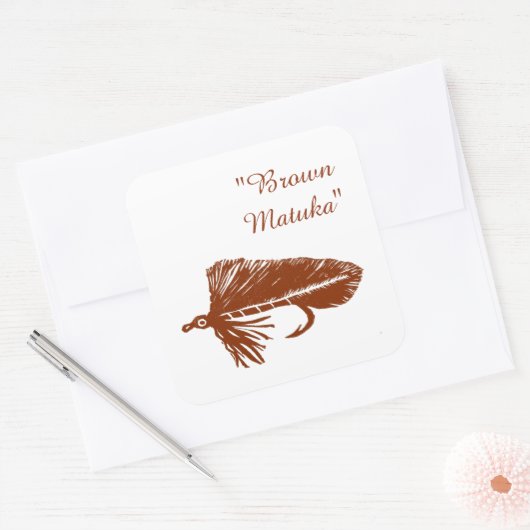 ブラウンマトゥカストリーマー、フライフィッシング、フライの結び付けアート スクエアシール (封筒)