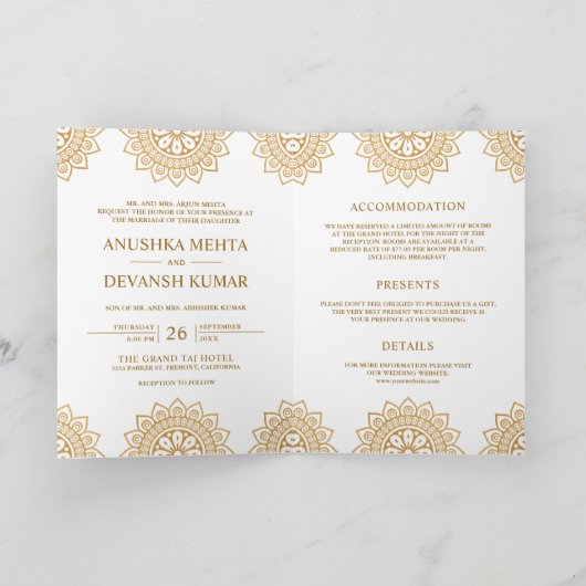ブラウンマンダラ伝統的エスニックインディアン結婚ズ 招待状 (内部)