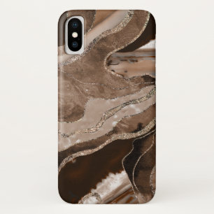 ブラウンマーブルアゲート金ゴールドグリッターグラム#1  iPhone X ケース