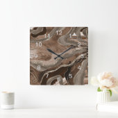 ブラウンマーブルアゲート金ゴールドグリッターグラム#2 スクエア壁時計 (ホーム)