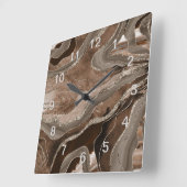 ブラウンマーブルアゲート金ゴールドグリッターグラム#2 スクエア壁時計 (傾斜)