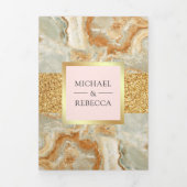 ブラウンマーブル金ゴールドグリッター赤面ピンク結婚ス 三つ折り招待状 (カバー)