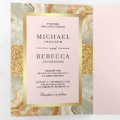 ブラウンマーブル金ゴールドグリッター赤面ピンク結婚ス 三つ折り招待状 (内部最初)