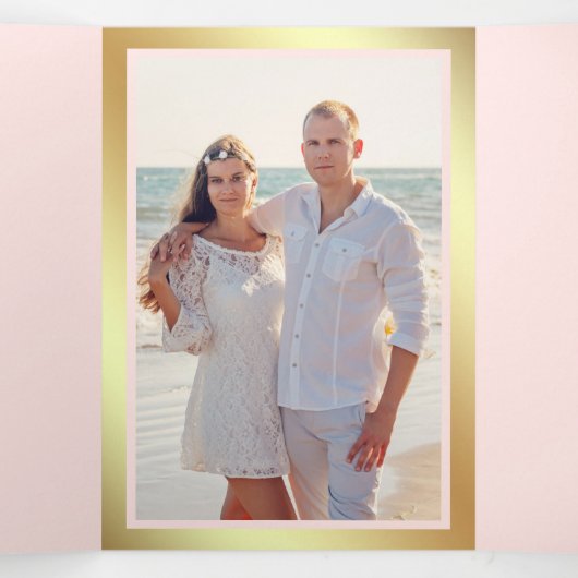 ブラウンマーブル金ゴールドグリッター赤面ピンク結婚ス 三つ折り招待状 (内部中)