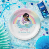 ブラウンマーメイドとユニコーンプール誕生日パーティー ペーパープレート (パーティー)