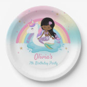 ブラウンマーメイドとユニコーンプール誕生日パーティー ペーパープレート (正面)