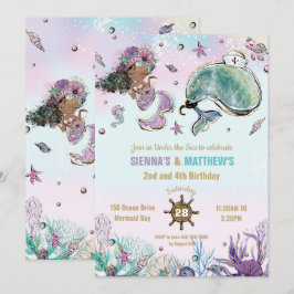 ブラウンマーメイドホエールパイレーツツインズジョイント誕生日 招待状