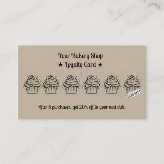 ブラウンミニマリストカップケーキベーカリー割引 ロイヤリティカード (正面)