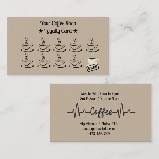 ブラウンミニマリストコーヒーカップ ロイヤリティカード (正面/裏面)