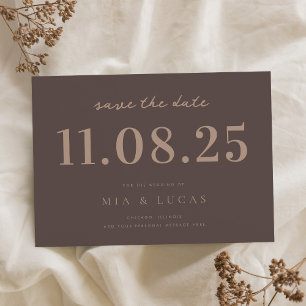 ブラウンミニマルシック結婚の日付の非写真 セーブザデート