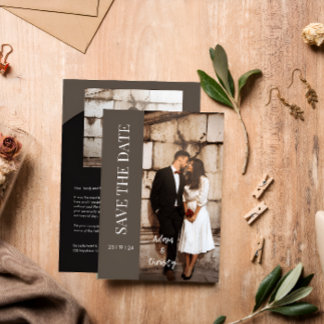 ブラウンミニマルパーソナライズされたリスト結婚ブラックフォト 招待状