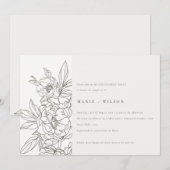 ブラウンミニマルフローラスエレガントケッチ婚約 招待状 (正面/裏面)