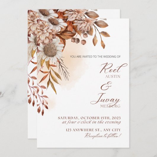 ブラウンミニマル秋の結婚式招待状 招待状 (正面/裏面)