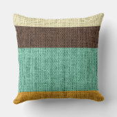 ブラウンミントイエロストライプーズバーラップリネンジュ素朴ート クッション (裏面)