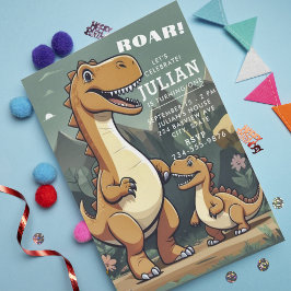 ブラウンミントグリーン恐竜少年1st誕生日 招待状