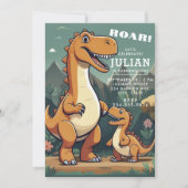 ブラウンミントグリーン恐竜少年1st誕生日 招待状 (正面)