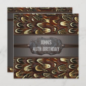 ブラウンメタルフェザーメンズ40歳の誕生日パーティー 招待状 (正面/裏面)